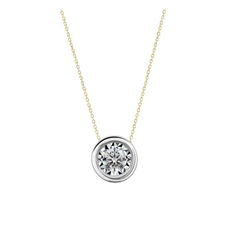 Two-Tone 375/1000 Gold & Bezel-Set Diamond 0.10 ct Necklace, Adjustable Length 40 cm - Ocarat