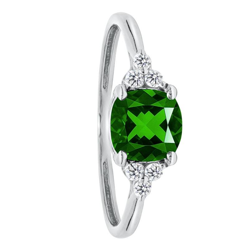 Bague Solitaire Epaulé Diopside & Diamants de Synthèse 0,10 ct en Or Blanc 750, Taille 54 - Ocarat