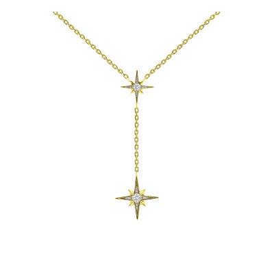 750/1000 Two-Tone Gold Star Lab-Grown Diamond 0.04 ct Necklace, Adjustable Length 40 cm - Ocarat
