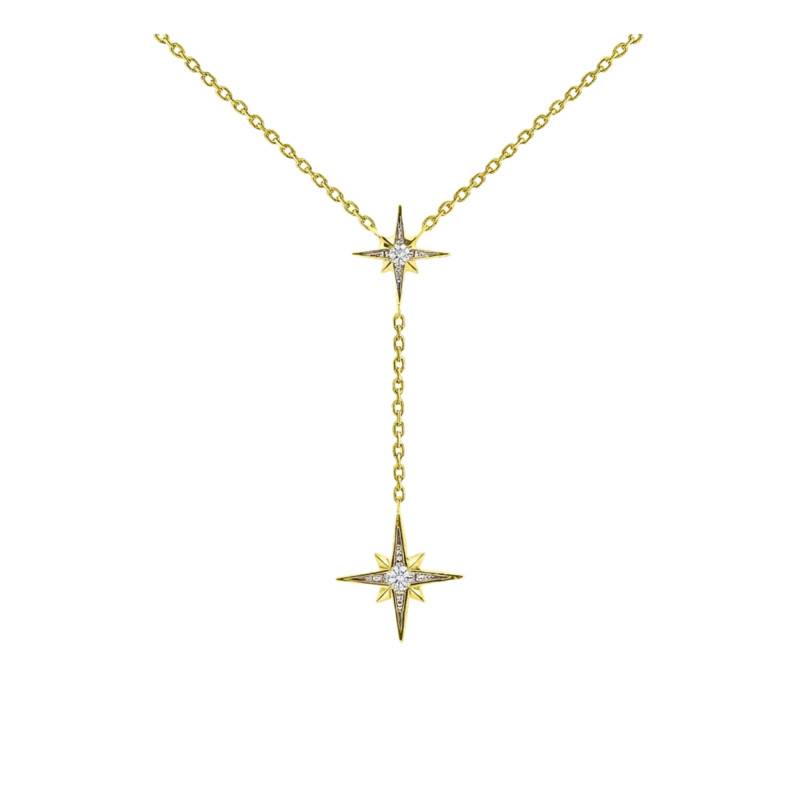 750/1000 Two-Tone Gold Star Lab-Grown Diamond 0.04 ct Necklace, Adjustable Length 40 cm - Ocarat