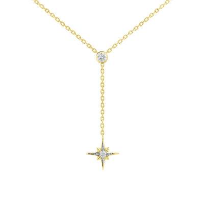 Two-Tone 375/1000 Gold Lab-Grown Diamond Star Necklace, Adjustable Length 40 cm - Ocarat