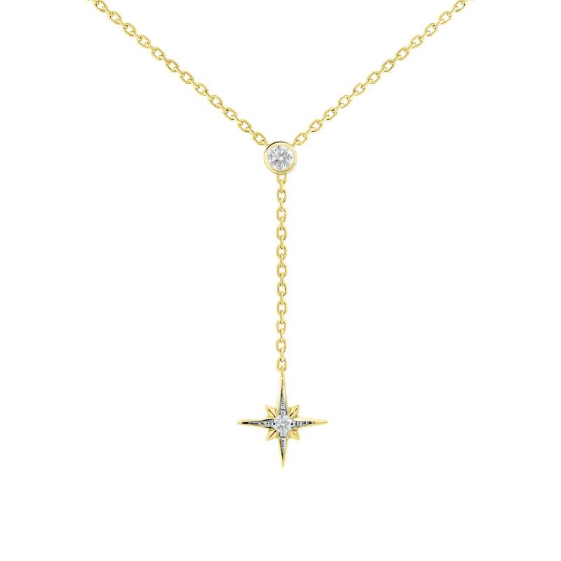 Two-Tone 375/1000 Gold Lab-Grown Diamond Star Necklace, Adjustable Length 40 cm - Ocarat