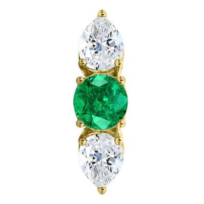 Solitaire Épaulé Émeraude & Diamants de Synthèse 0,60 ct en Or Jaune 750, Taille 54 - Ocarat