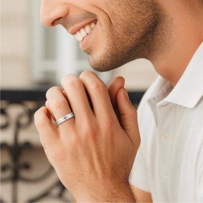 750 White Gold Lightweight Ribbon Almorox Wedding Ring, Width 3 mm - Amore
