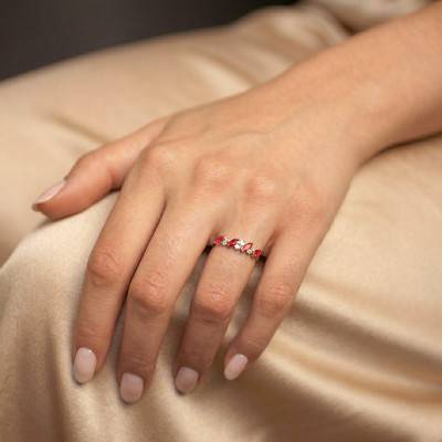 Bague de Fiançailles en Or Jaune 375 & Rubis et Oxydes de Zirconium - Aurora