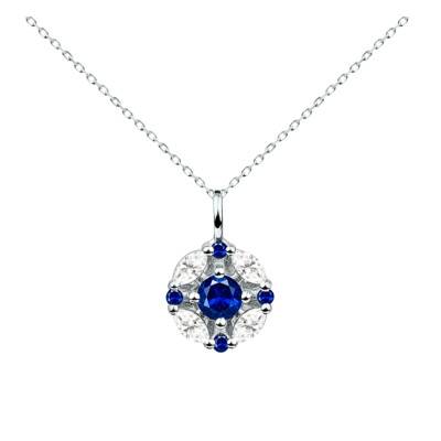 375/1000 White Gold Lab-Created Sapphires & 0.28 ct Lab-Created Diamond Necklace, Adjustable Length 40 cm - Ocarat