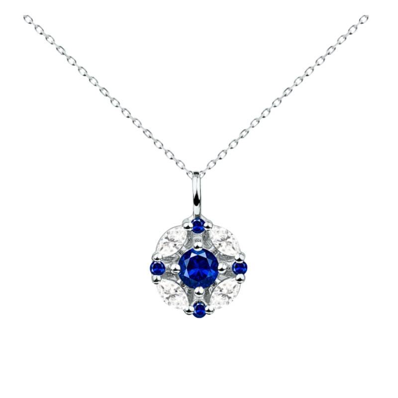 375/1000 White Gold Lab-Created Sapphires & 0.28 ct Lab-Created Diamond Necklace, Adjustable Length 40 cm - Ocarat