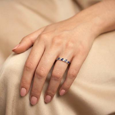 Bague de Fiançailles en Or Jaune 375 & Saphir et Oxydes de Zirconium - Aurora