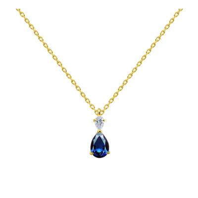 750/1000 Yellow Gold Pear Lab-Grown Sapphire 0.91 ct & Pear Lab-Grown Diamond 0.10 ct Necklace, Adjustable Length 40 cm - Ocarat