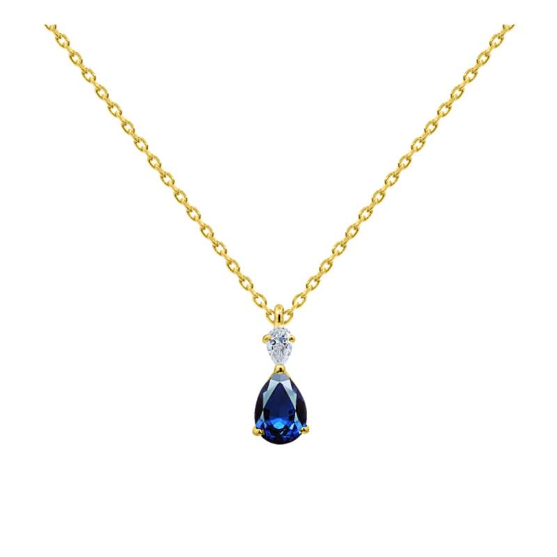 Collier Saphir de Synthèse Poire 0,91 ct & Diamant de Synthèse Poire 0,10 ct en Or Jaune 750, Longueur 40 cm Ajustable - Ocarat