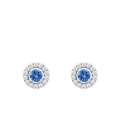 Boucles d'Oreilles Puces Saphirs de Ceylan & Diamants 2 x 0,10 ct en Or Blanc 750 - Ocarat