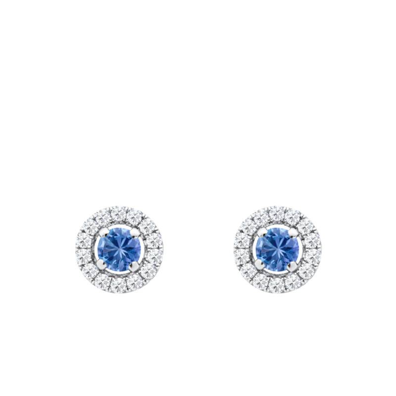 Boucles d'Oreilles Puces Saphirs de Ceylan & Diamants 2 x 0,10 ct en Or Blanc 750 - Ocarat