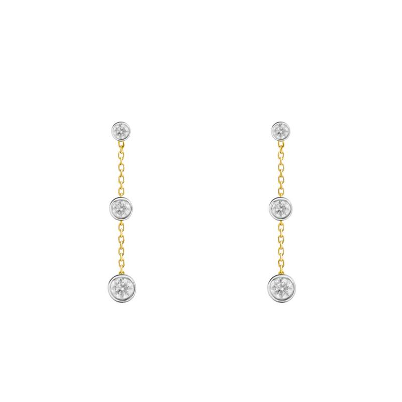 Boucles d'Oreilles Pendantes Diamants Clos 2 x 0,14 ct en 2 Ors 375 - Diamond Lady