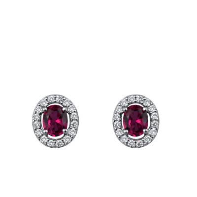 750/1000 White Gold Oval Lab-Grown Ruby & Lab-Grown Diamond 2 x 0.15 ct Stud Earrings - Ocarat