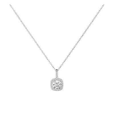 750/1000 White Gold Cushion Lab-Grown Diamond 1.00ct Adjustable Necklace, Length 40 to 42 cm - Ocarat