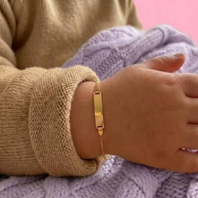 Yellow Gold 750 Rectangular Plate Baby ID Bracelet, Length 12 cm to 14 cm or 14 cm to 16 cm - Bambins