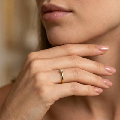 Bague Solitaire 6 Griffes en Or Jaune 375 & Diamant 0,10 ct - Amore