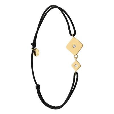 Bracelet Cordon Noir & Losanges avec Diamants en Or Jaune 750 - Ocarat
