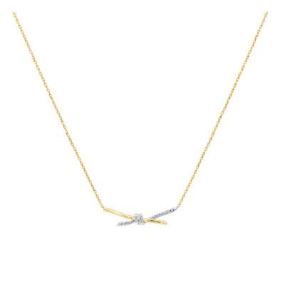 Collier Noeud Diamants 0,17 ct en 2 Ors 750, Longueur 40 à 42 cm Ajustable - Ocarat