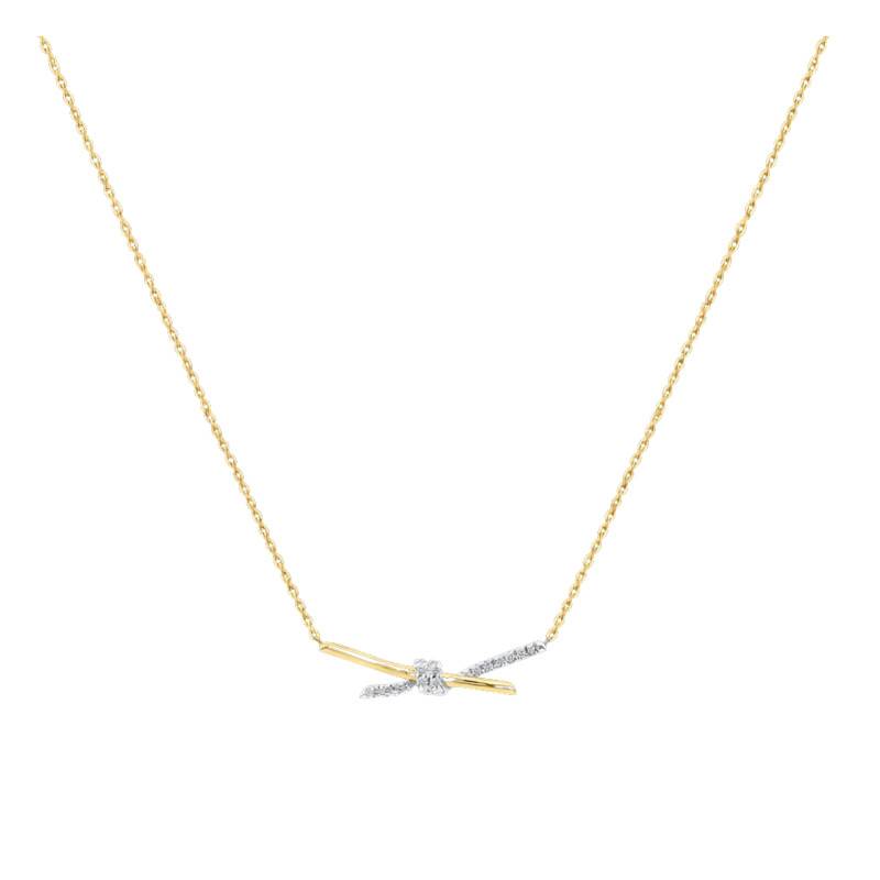 Collier Noeud Diamants 0,17 ct en 2 Ors 750, Longueur 40 à 42 cm Ajustable - Ocarat
