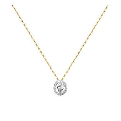 750/1000 Two-Tone Gold Oval Lab-Grown Diamond 0.60ct Adjustable Necklace, Length 40 to 42 cm - Ocarat