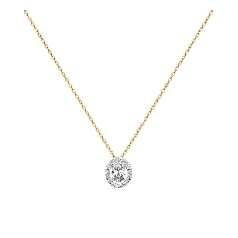 750/1000 Two-Tone Gold Oval Lab-Grown Diamond 0.60ct Adjustable Necklace, Length 40 to 42 cm - Ocarat