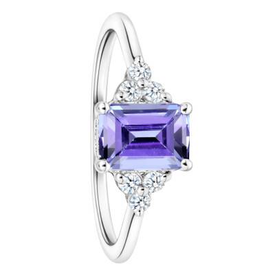 Bague Solitaire Épaulé Tanzanite & Diamants de synthèse 0,13 ct en Or Blanc 750, Taille 54 - Ocarat