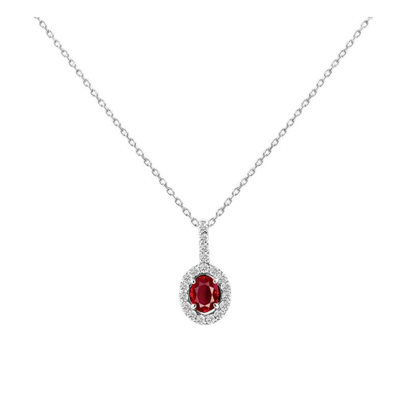 750/1000 White Gold Lab-Grown Ruby & Lab-Grown Diamond 0.20 ct Necklace, Adjustable Length 42 cm - Ocarat