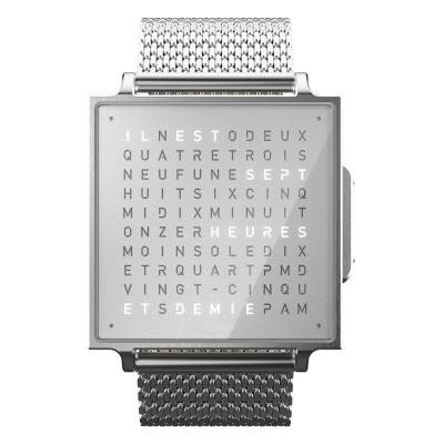 Montre Qlocktwo W Fine Steel en français, anglais ou allemand - Qlocktwo