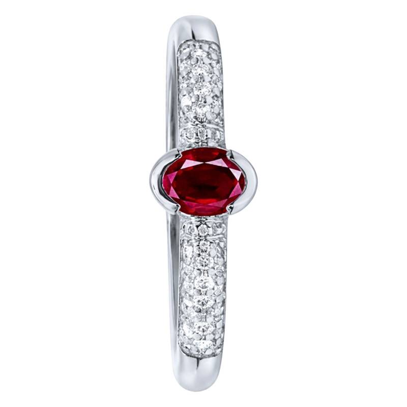 Bague Solitaire Accompagné Rubis Semi-Clos & Diamants 0,18 ct en Or Blanc 750, Taille 53 - Ocarat