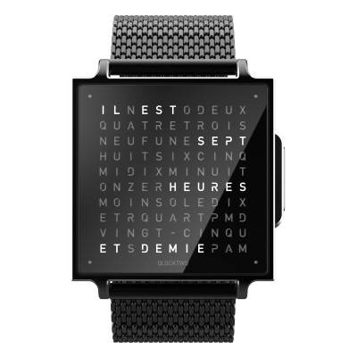 Montre Qlocktwo W Black Steel en français, anglais ou allemand - Qlocktwo
