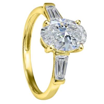 Bague Solitaire Épaulé Diamants de Synthèse 2,50 ct, en Or Jaune 750, Taille 54 - Ocarat
