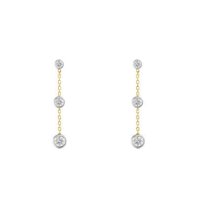 375/1000 Two-Tone Gold Bezel-Set Lab-Grown Diamond 2 x 0.14 ct Drop Earrings - Ocarat