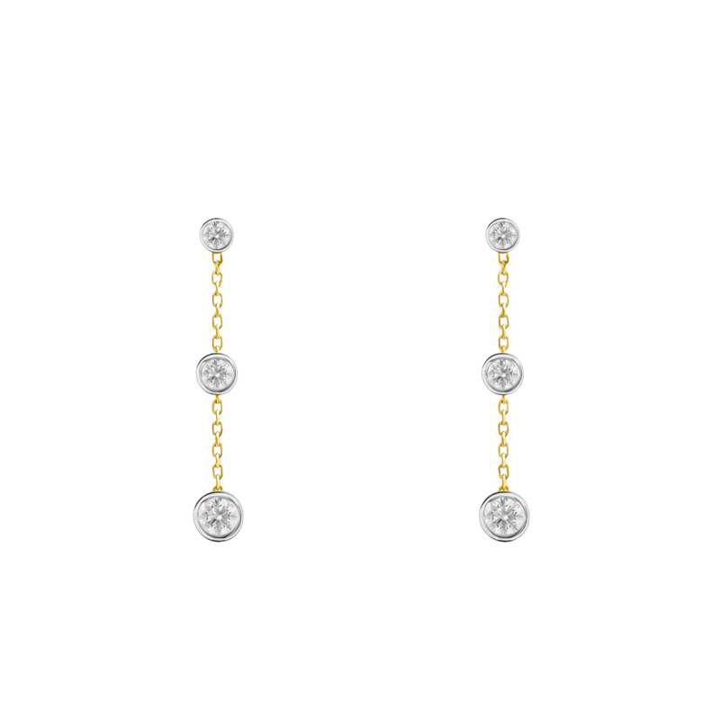 375/1000 Two-Tone Gold Bezel-Set Lab-Grown Diamond 2 x 0.14 ct Drop Earrings - Ocarat