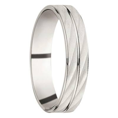 950/1000 Platinum Fantasy Striated Standard Ribbon Wedding Ring, Width 5.00 mm - Fair'Belle