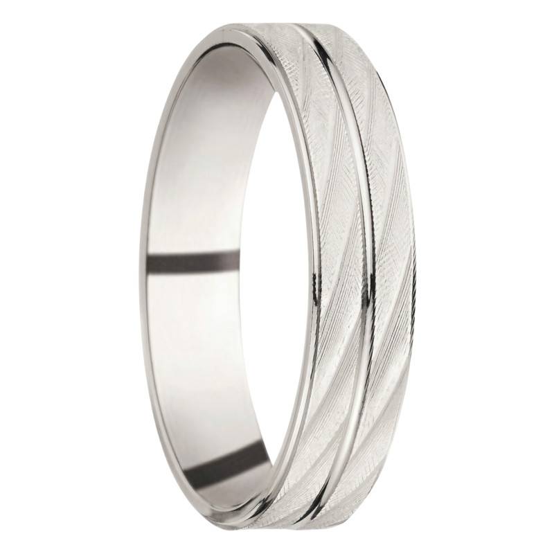 950/1000 Platinum Fantasy Striated Standard Ribbon Wedding Ring, Width 5.00 mm - Fair'Belle
