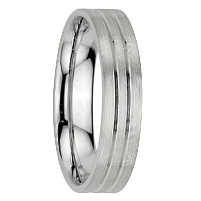 950/1000 Platinum Fantasy Grooved Comfort Ribbon Wedding Ring, Width 5,00 mm - Fair'Belle