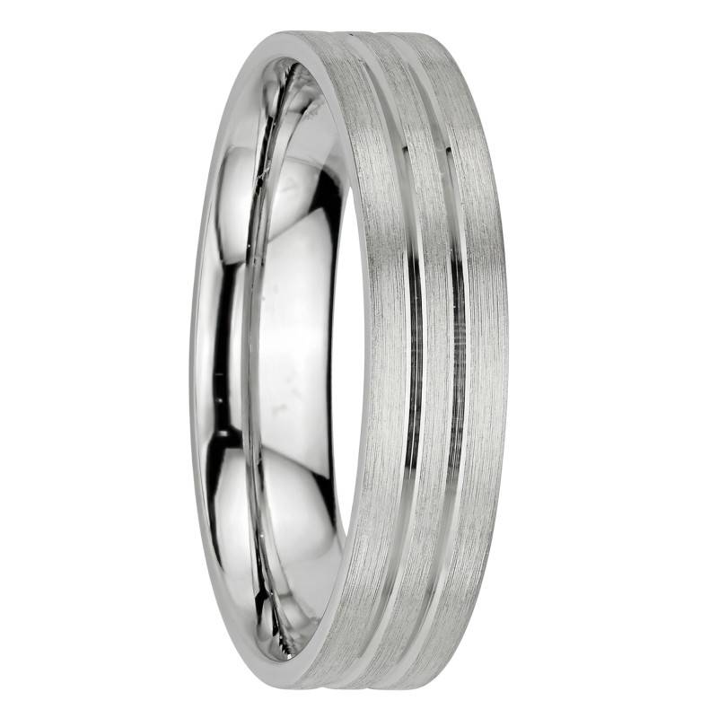950/1000 Platinum Fantasy Grooved Comfort Ribbon Wedding Ring, Width 5,00 mm - Fair'Belle
