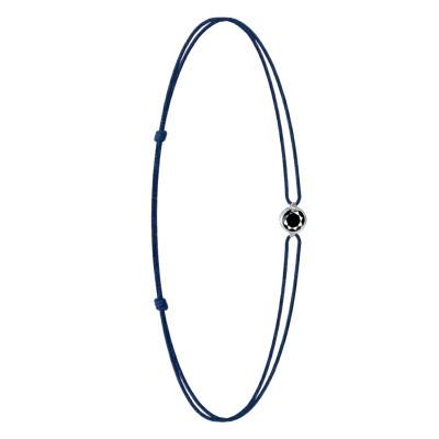 750/1000 White Gold Navy Blue Cord Bracelet, Black Diamond 0,15 ct, Adjustable Length - Ocarat