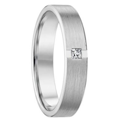950/1000 Palladium and HSI Diamond 0.05 ct Brushed Ribbon Wedding Ring, Width 4.50 mm - Fair'Belle