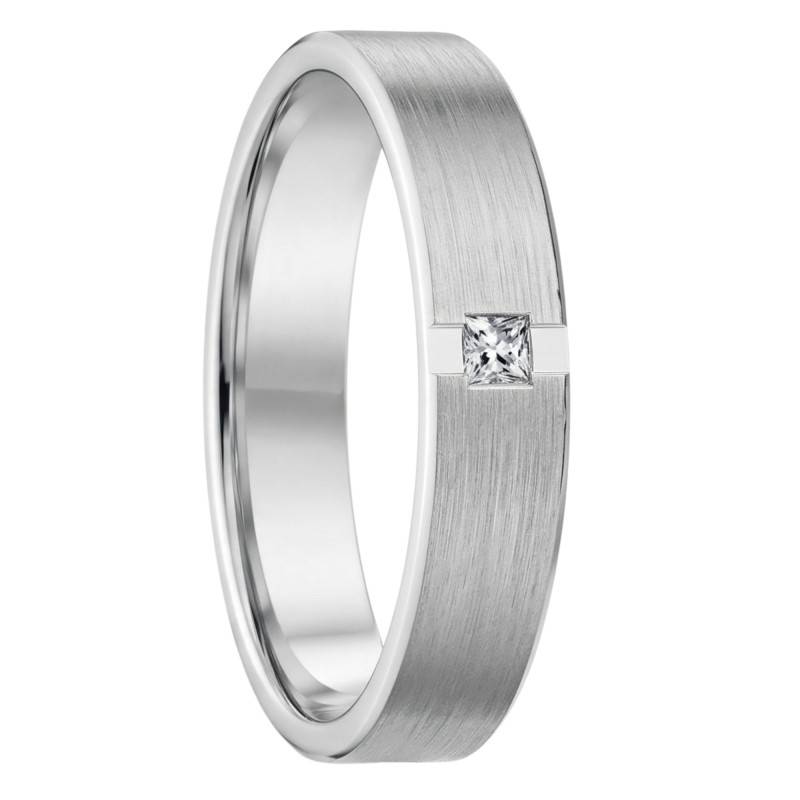 950/1000 Palladium and HSI Diamond 0.05 ct Brushed Ribbon Wedding Ring, Width 4.50 mm - Fair'Belle