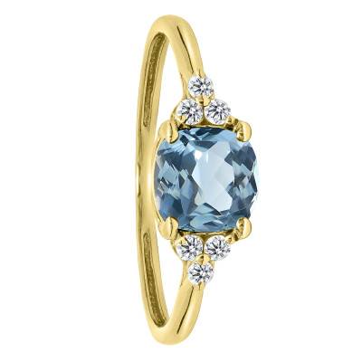 Bague Solitaire Épaulé Topaze & Diamants de Synthèse 0,10 ct en Or Jaune 750 - Aurora