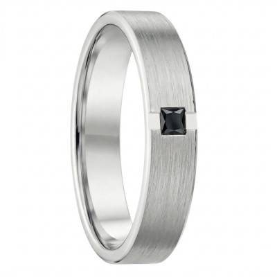 950/1000 Palladium and Black Diamond 0.05 ct Brushed Ribbon Wedding Ring, Width 4.50 mm - Fair'Belle