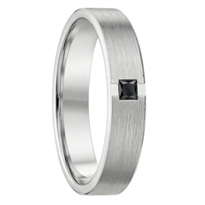 950/1000 Palladium and Black Diamond 0.05 ct Brushed Ribbon Wedding Ring, Width 4.50 mm - Fair'Belle