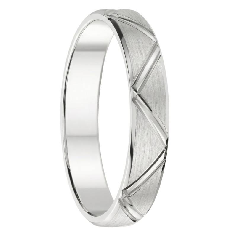 Fair'Belle Palladium 950 Brushed Fancy & Striped Wedding Ring 4.00 mm - Fair'Belle