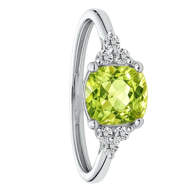 Bague Solitaire Epaulé Péridot & Diamants de Synthèse 0,10 ct en Or Blanc 750, Taille 54 - Ocarat