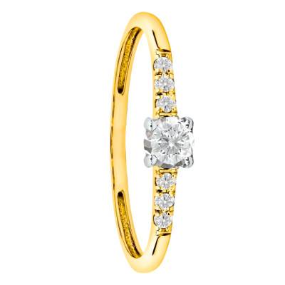 Solitaire Accompagné Diamants en Or Jaune 375, Taille 55 - Ocarat