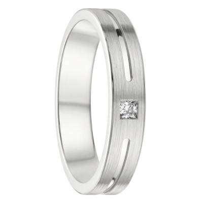 950/1000 Palladium Brushed Ribbon and HSI Diamond 0.05 ct Wedding Ring, Width 4.00 mm - Fair'Belle