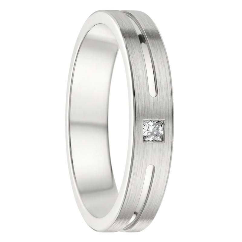 950/1000 Palladium Brushed Ribbon and HSI Diamond 0.05 ct Wedding Ring, Width 4.00 mm - Fair'Belle