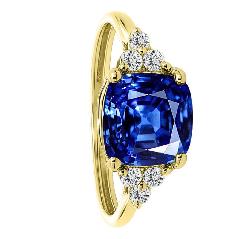 Bague Solitaire Épaulé Saphir de Synthèse & Diamants de Synthèse 0,10 ct en Or Jaune 750, Taille 53 - Ocarat